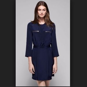 Theory Navy Brunella Silk Blouson Dress